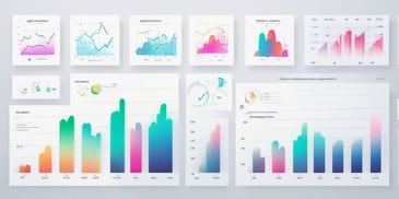 Charts in illustration style with gradients and white background