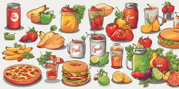 Food: Fuel in illustration style with gradients and white background