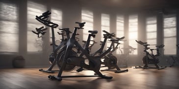 Spin bike in photorealistic style with dark overhead lighting