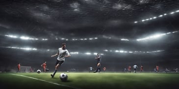 Soccer in photorealistic style with dark overhead lighting