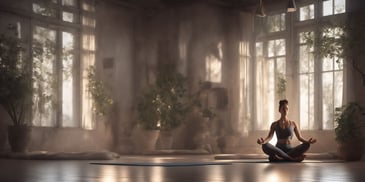 Yoga in photorealistic style with dark overhead lighting