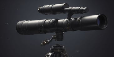 Telescope in photorealistic style with dark overhead lighting
