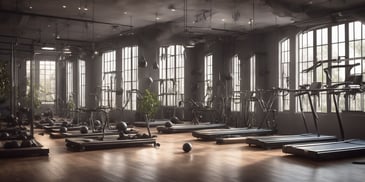 Pilates in photorealistic style with dark overhead lighting