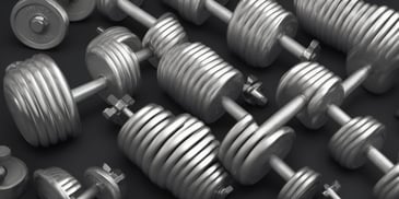 Dumbbells in photorealistic style with dark overhead lighting