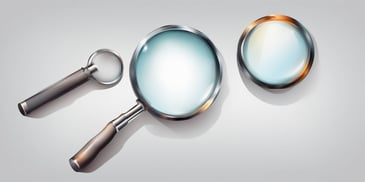 Magnifying glass in illustration style with gradients and white background