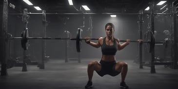 Squats in photorealistic style with dark overhead lighting