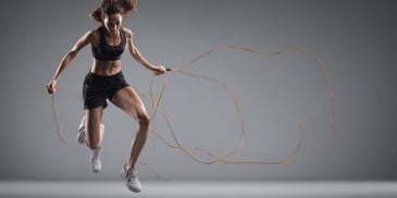 Jump rope in photorealistic style with dark overhead lighting