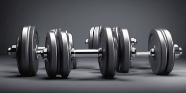 Dumbbells in photorealistic style with dark overhead lighting