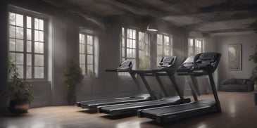 Treadmill in photorealistic style with dark overhead lighting