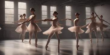 Ballet stretches in photorealistic style with dark overhead lighting