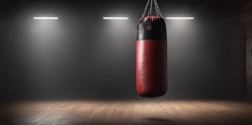 Punching bag in photorealistic style with dark overhead lighting