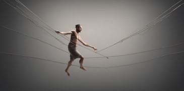 Tightrope in photorealistic style with dark overhead lighting