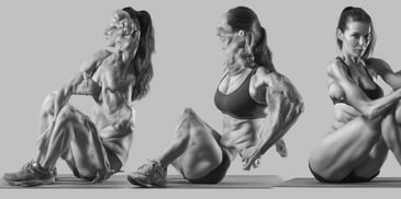 Sit-ups in photorealistic style with dark overhead lighting