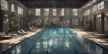 Swimming in photorealistic style with dark overhead lighting