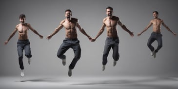 Jumping jacks in photorealistic style with dark overhead lighting